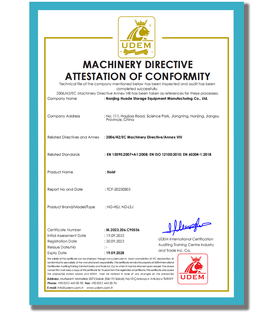 Huayide hoist International certification
